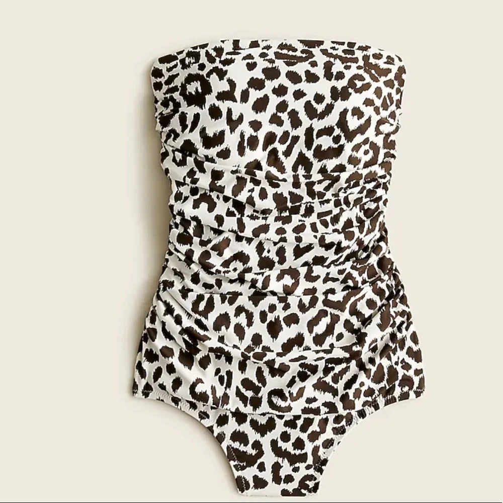 J.Crew Ruched bandeau one-piece swimsuit in leopard print.